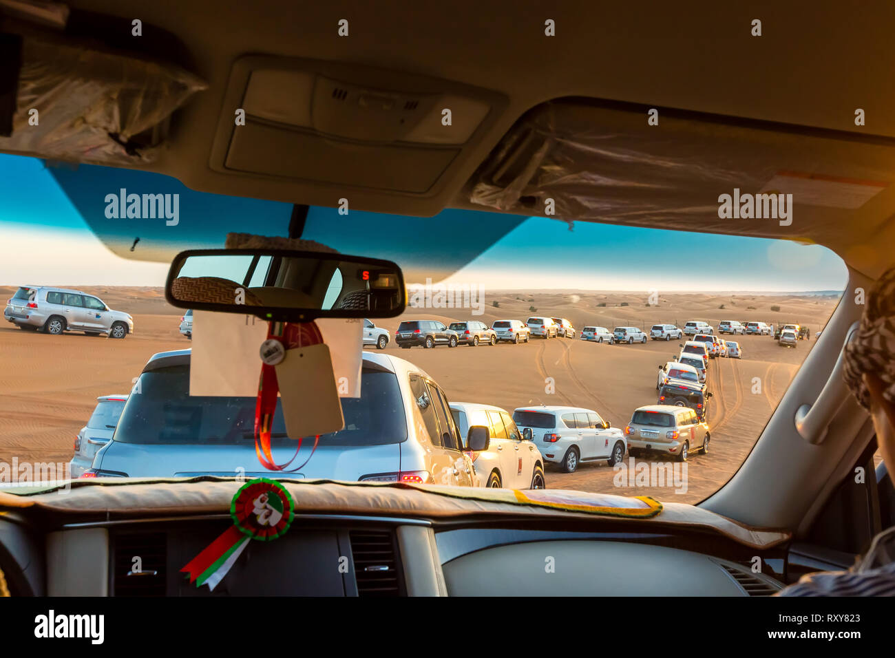 Dubai Desert Safari, also called Dune Bashing in Dubai, United Arab Emirates Stock Photo