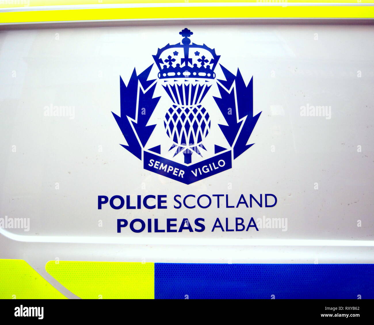 big brother eye police Scotland logos  poileas alba logo on vehicle sides Stock Photo