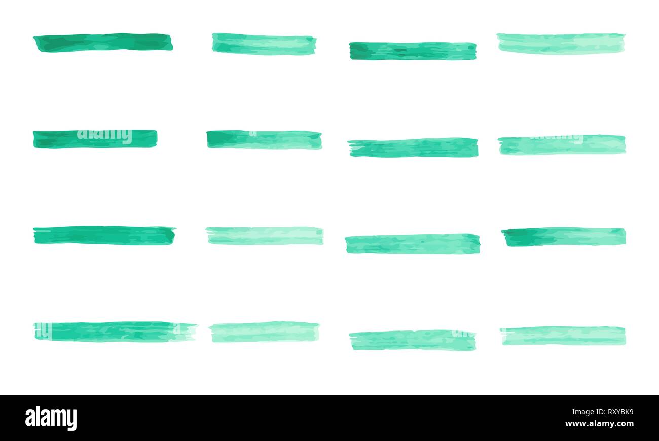 set of watercolor pastel green brushes stroke Stock Vector