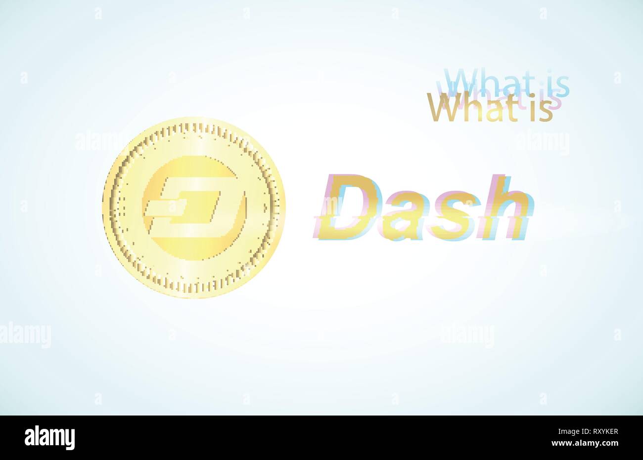 Realistic gold coin dash and light blue background . Stock illustration. Glitch style Stock