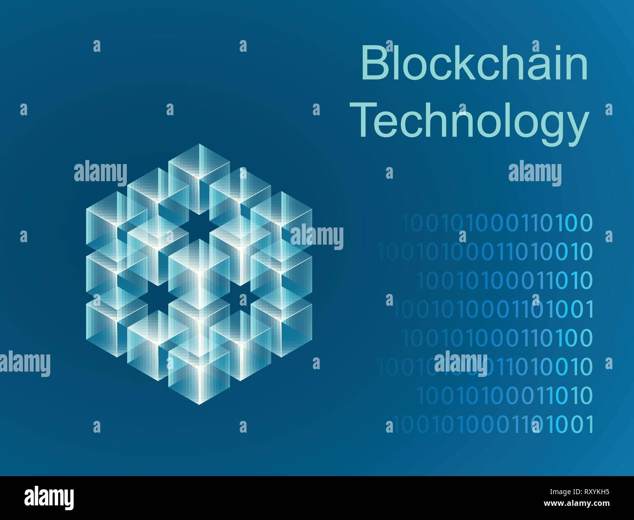 Square Block Chain Blockchain concept slider banner design with isometric blocks chain ...