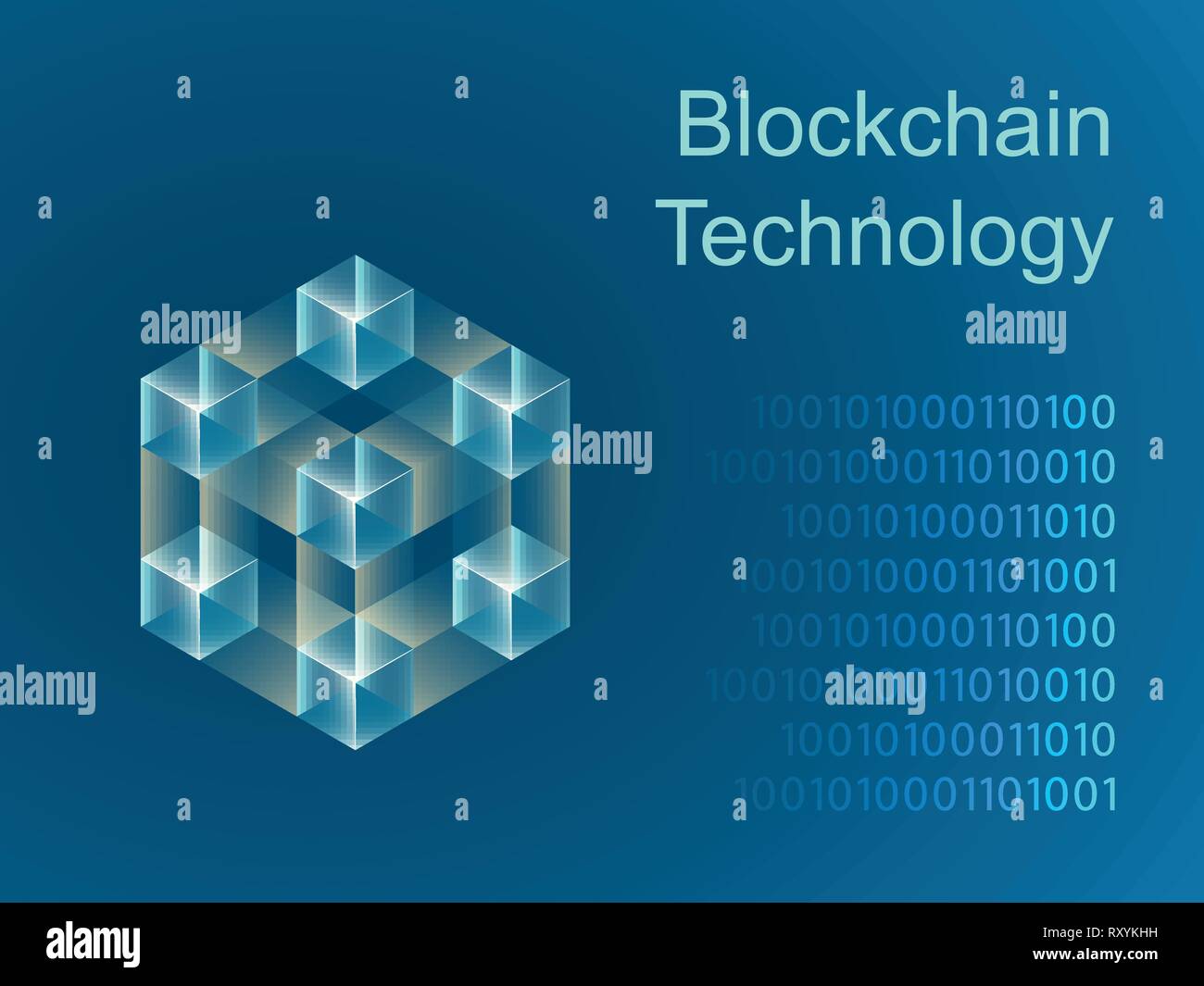 Square Block Chain Blockchain concept slider banner design with isometric blocks chain ...