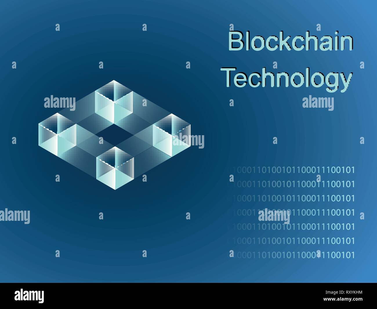 Blockchain vector colorful line icon or logo element on dark background Stock Vector