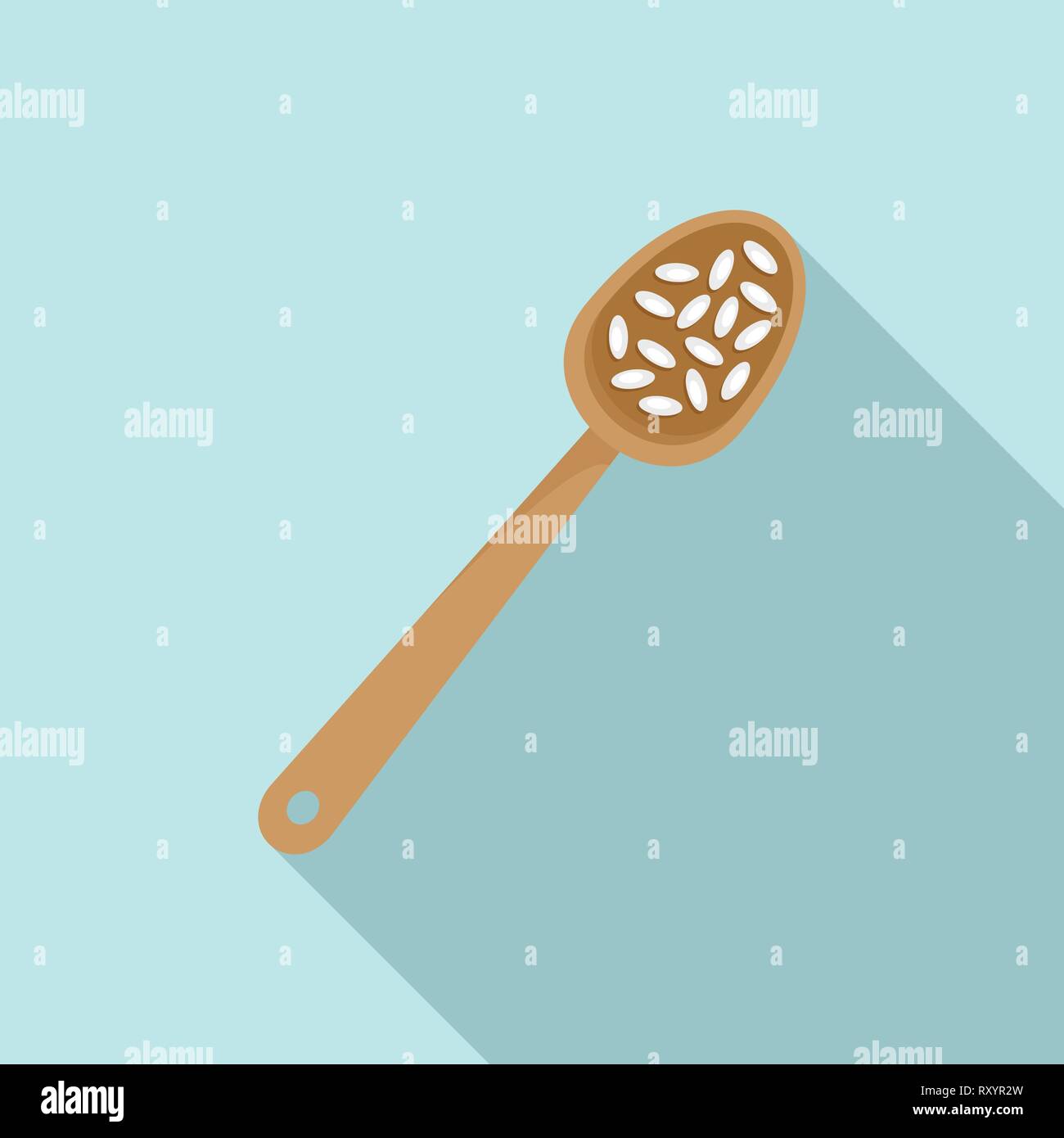 Rice on spoon icon. Flat illustration of rice on spoon vector icon for ...