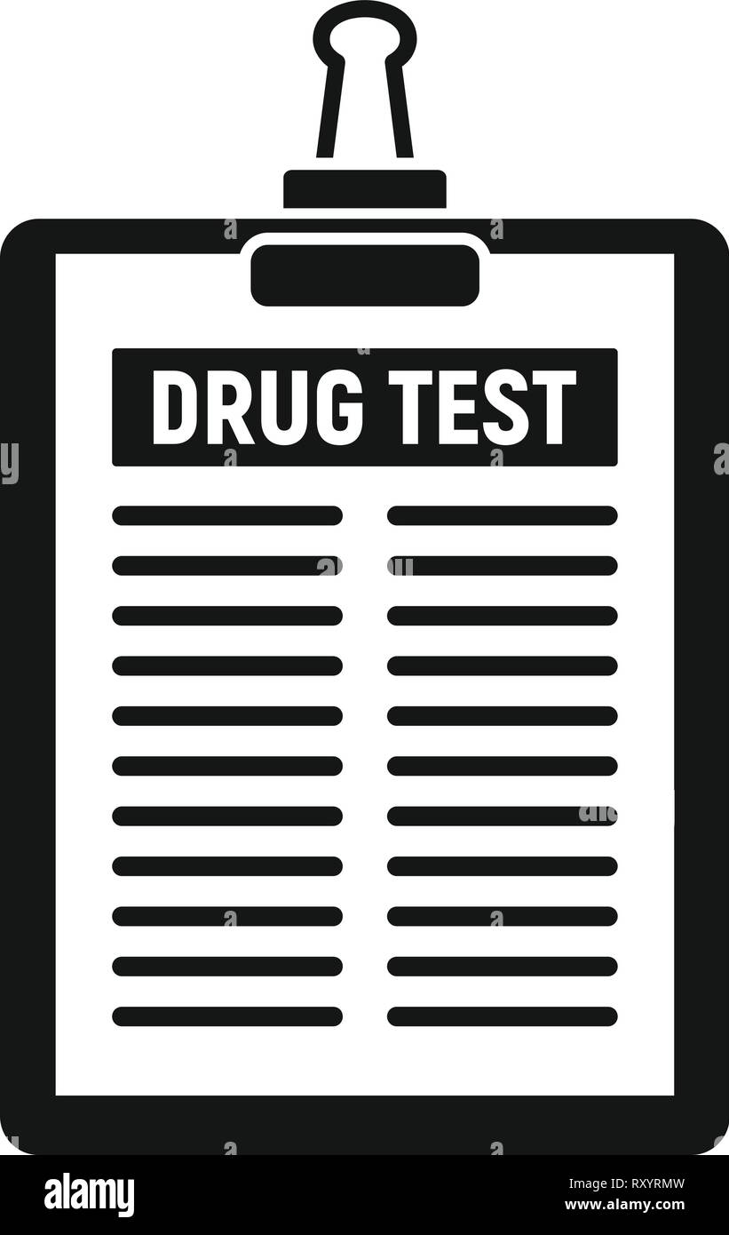 Drug test clipboard icon. Simple illustration of drug test clipboard