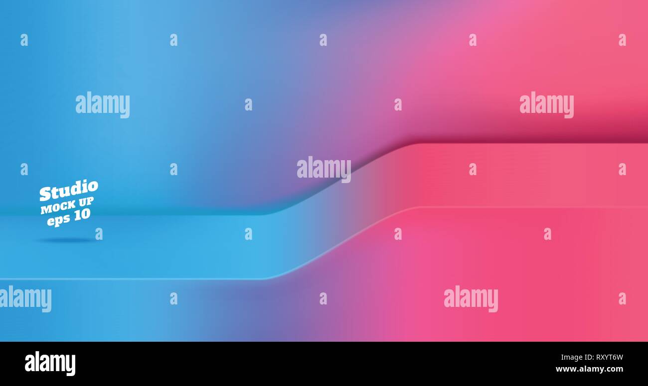 Vector,Empty slope step neon blue gradient to vivid pink studio table room background ,product display with copy space for display of content design.B Stock Vector