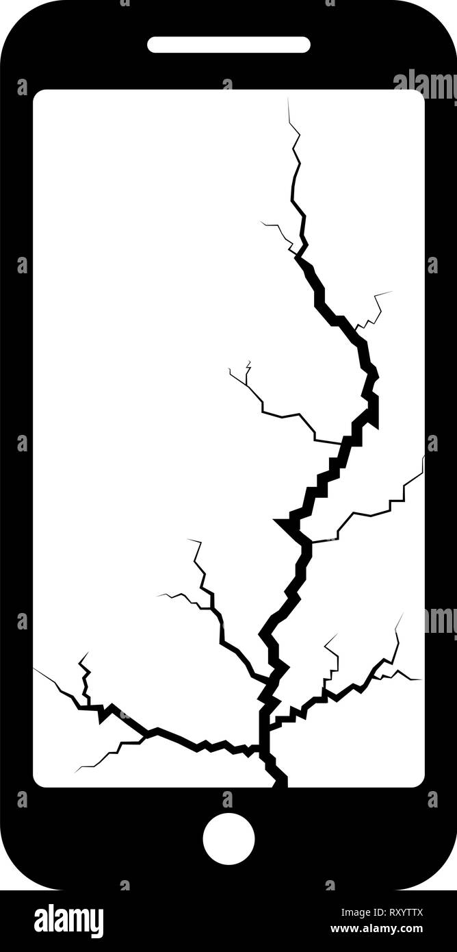 Smartphone with crack on display Broken modern mobile phone Shattered smartphone screen Phone with broken matrix of screen Cell phone with cracked tou Stock Vector