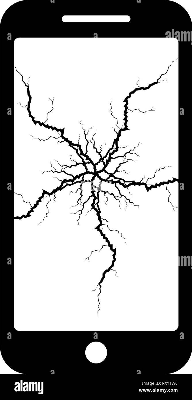 Smartphone with crack on display Broken modern mobile phone Shattered smartphone screen Phone with broken matrix of screen Cell phone with cracked tou Stock Vector