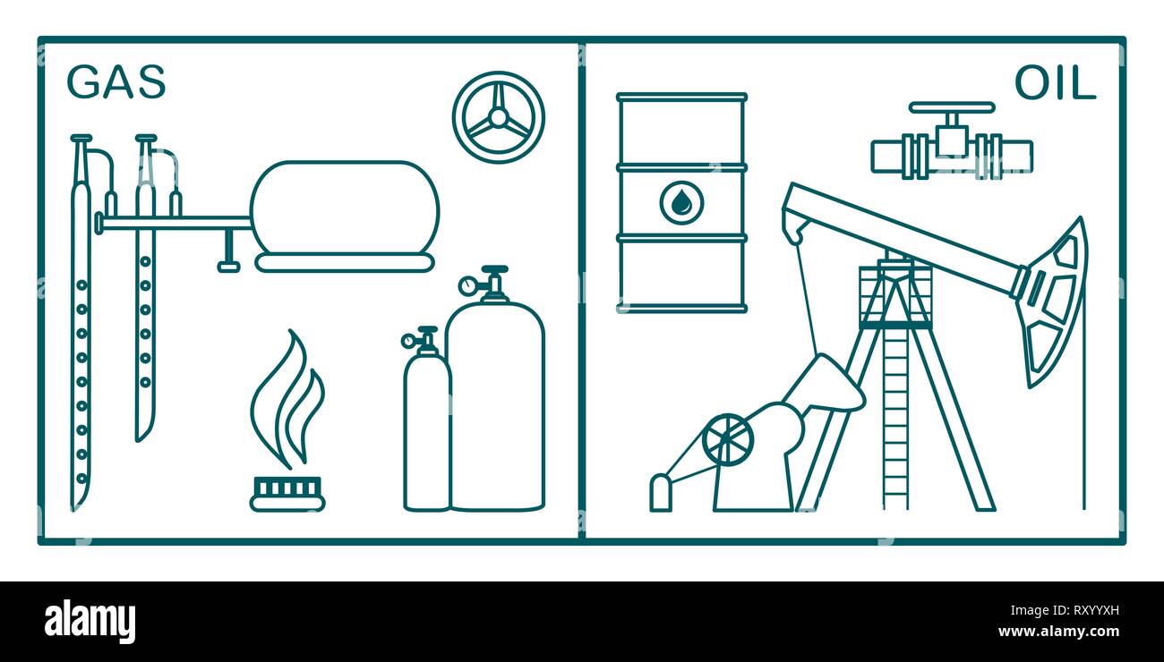 Vector illustration with equipment for oil and gas production. Oil