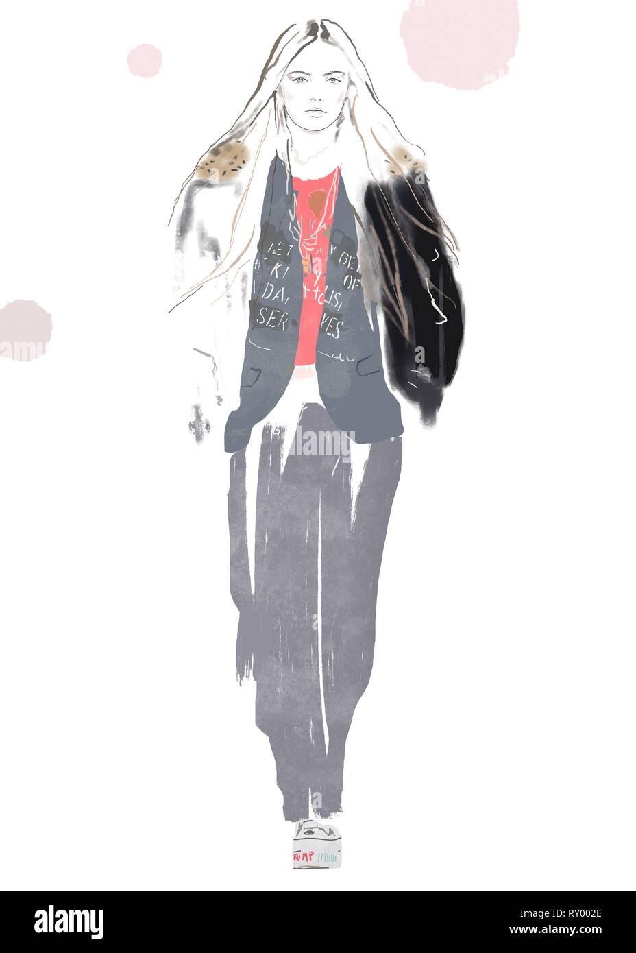 Fashion model R13 illustration with paint. Runway trends 2019 Stock Photo