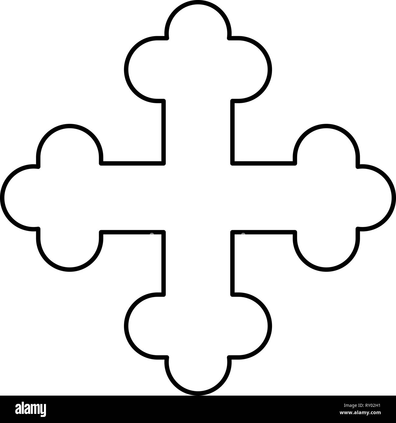 Cross trefoil shamrock Cross monogram Religious cross icon black color outline vector illustration flat style image Stock Vector
