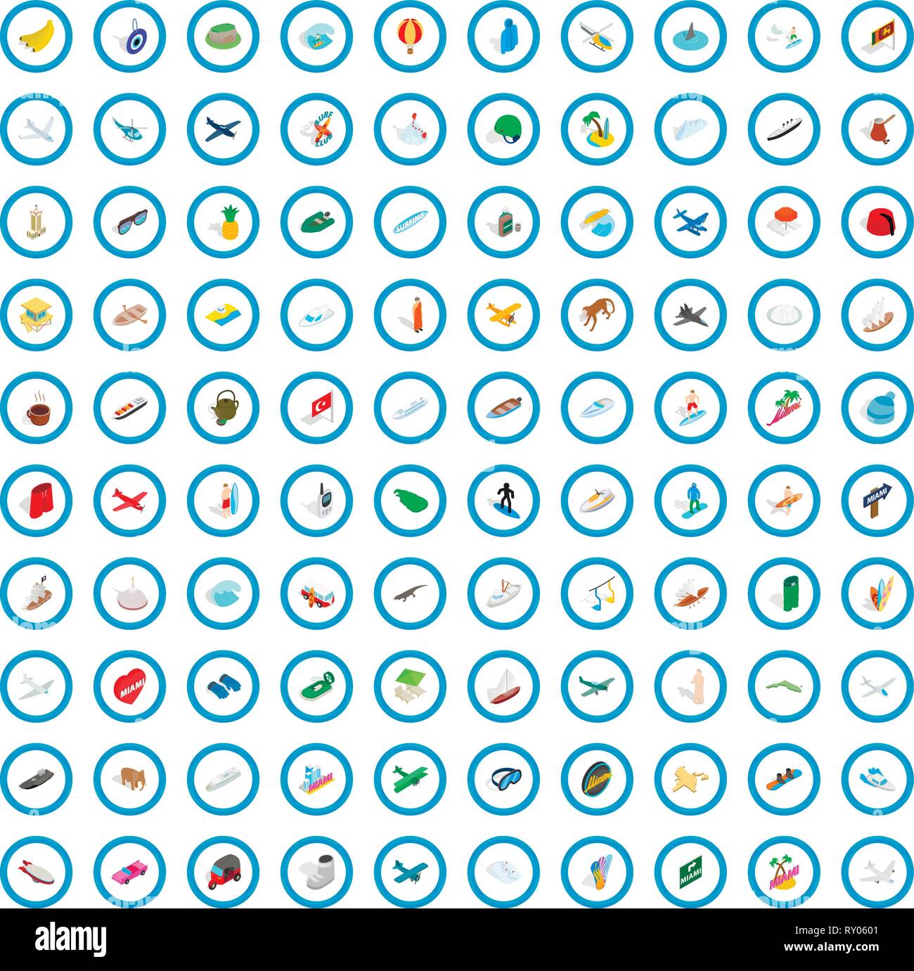 100 experience icons set, isometric 3d style Stock Vector