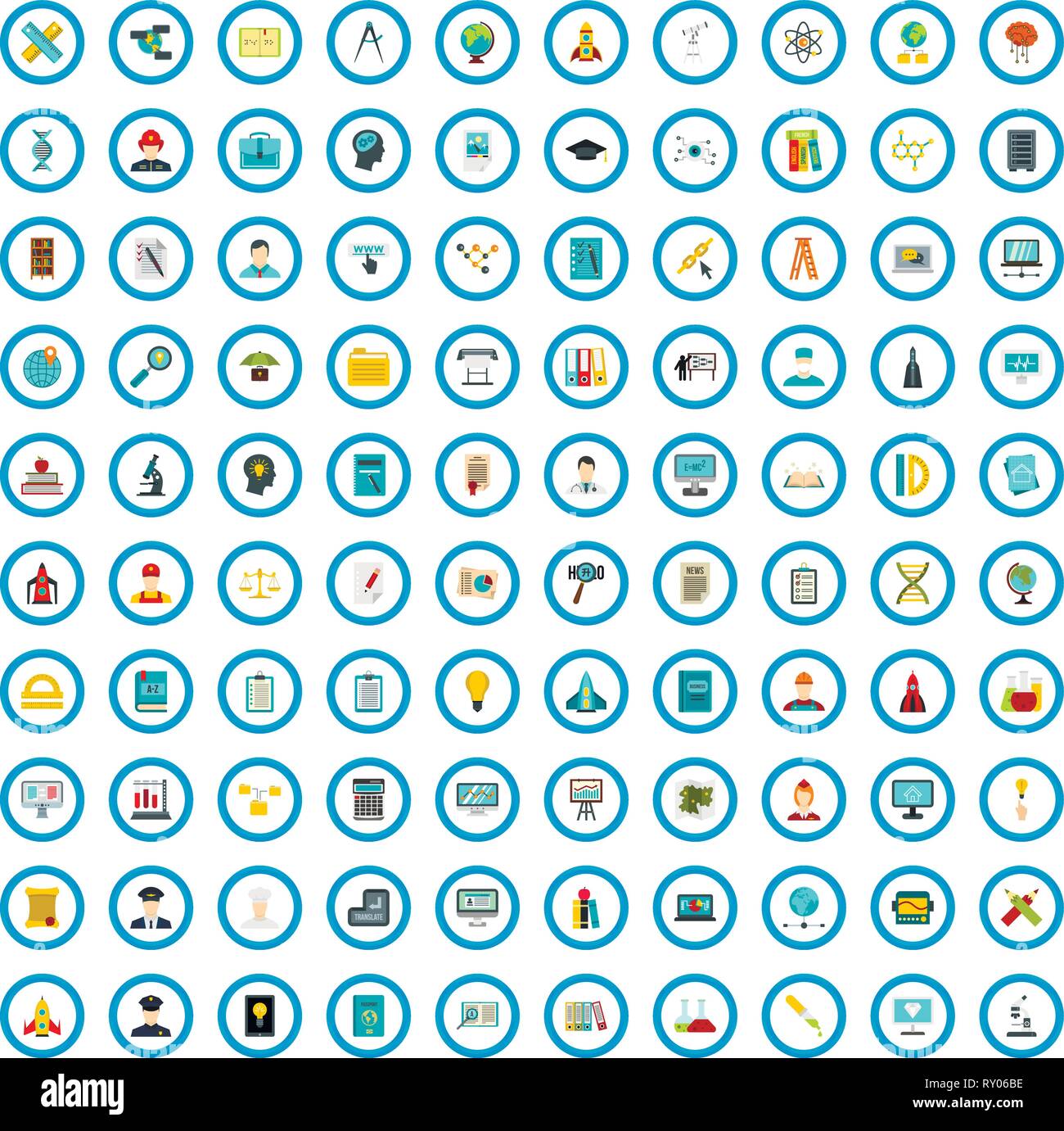100 experience icons set, flat style Stock Vector