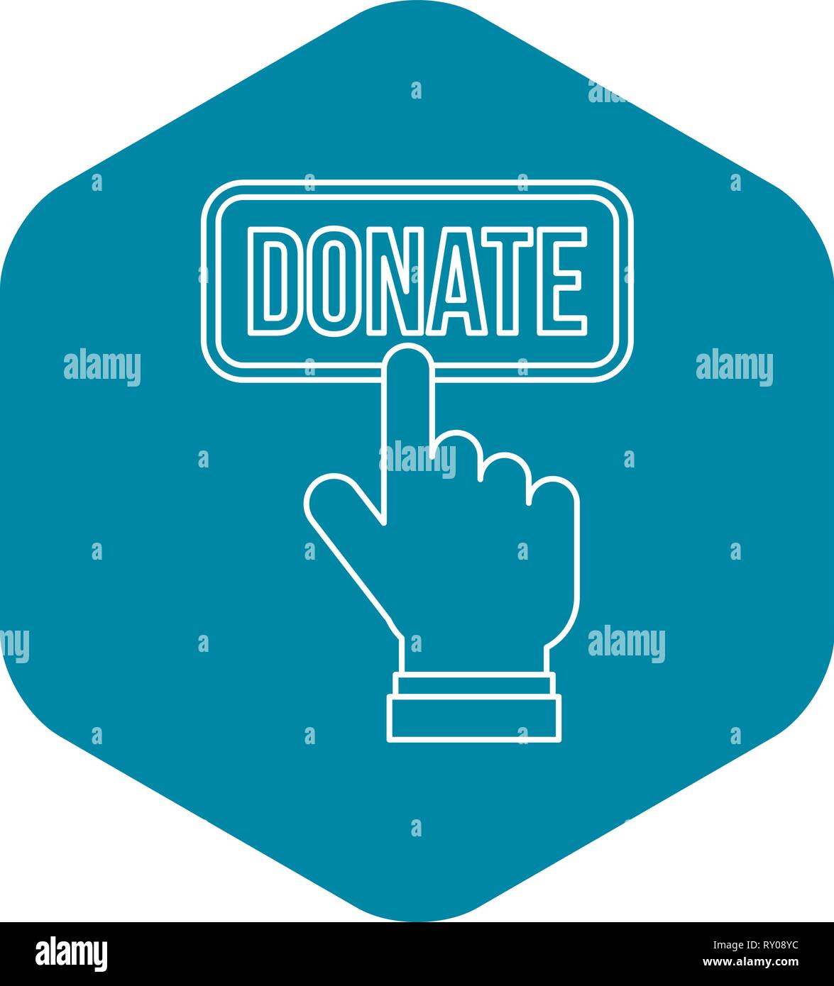 Hand presses button to donate icon, outline style Stock Vector