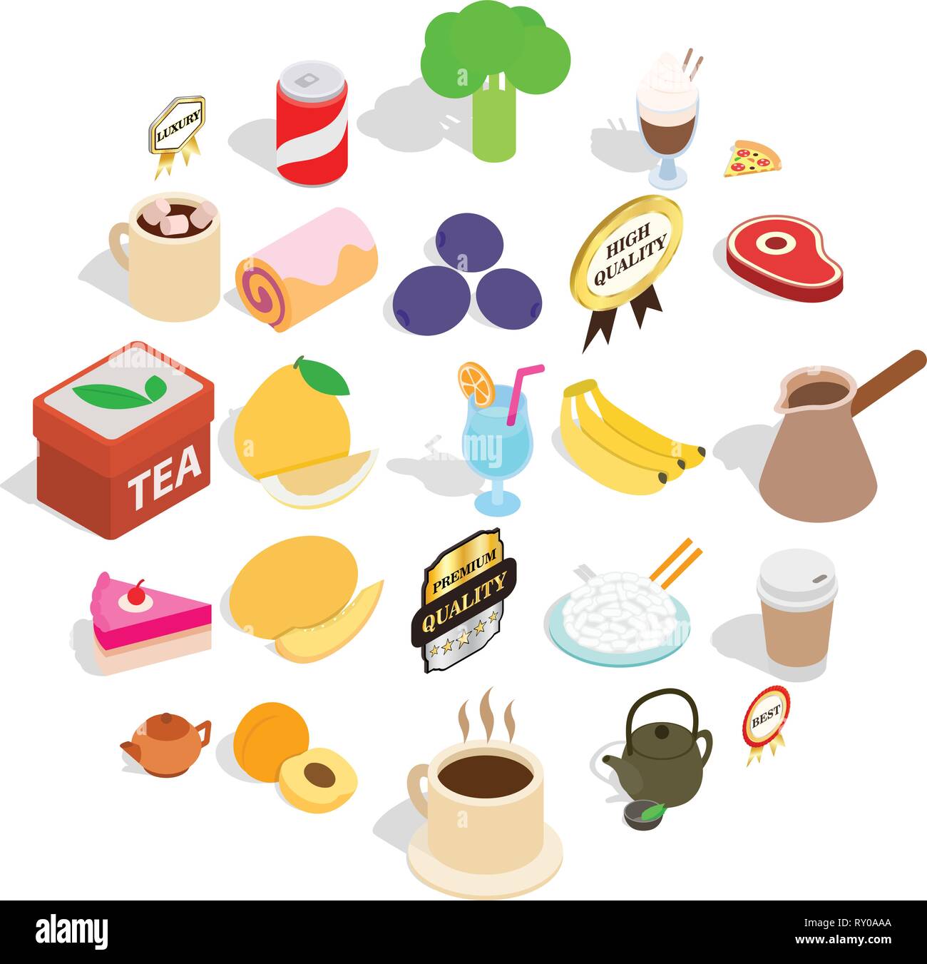 Beverage icons set, isometric style Stock Vector