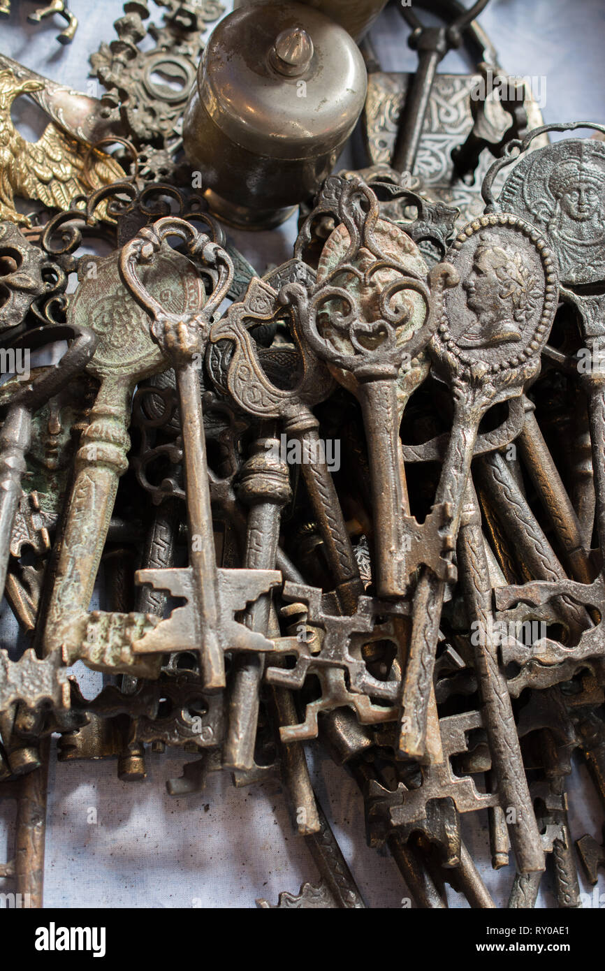 Retro styled color decorativel key made of metal Stock Photo - Alamy