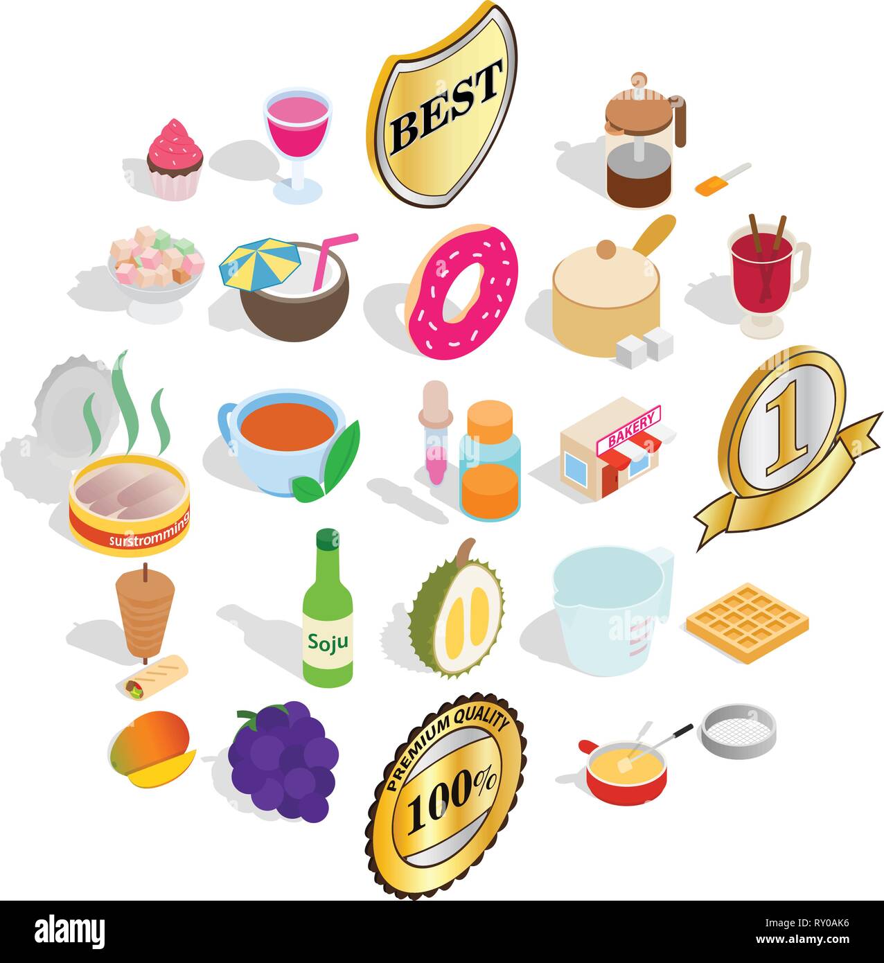 Dessert icons set, isometric style Stock Vector