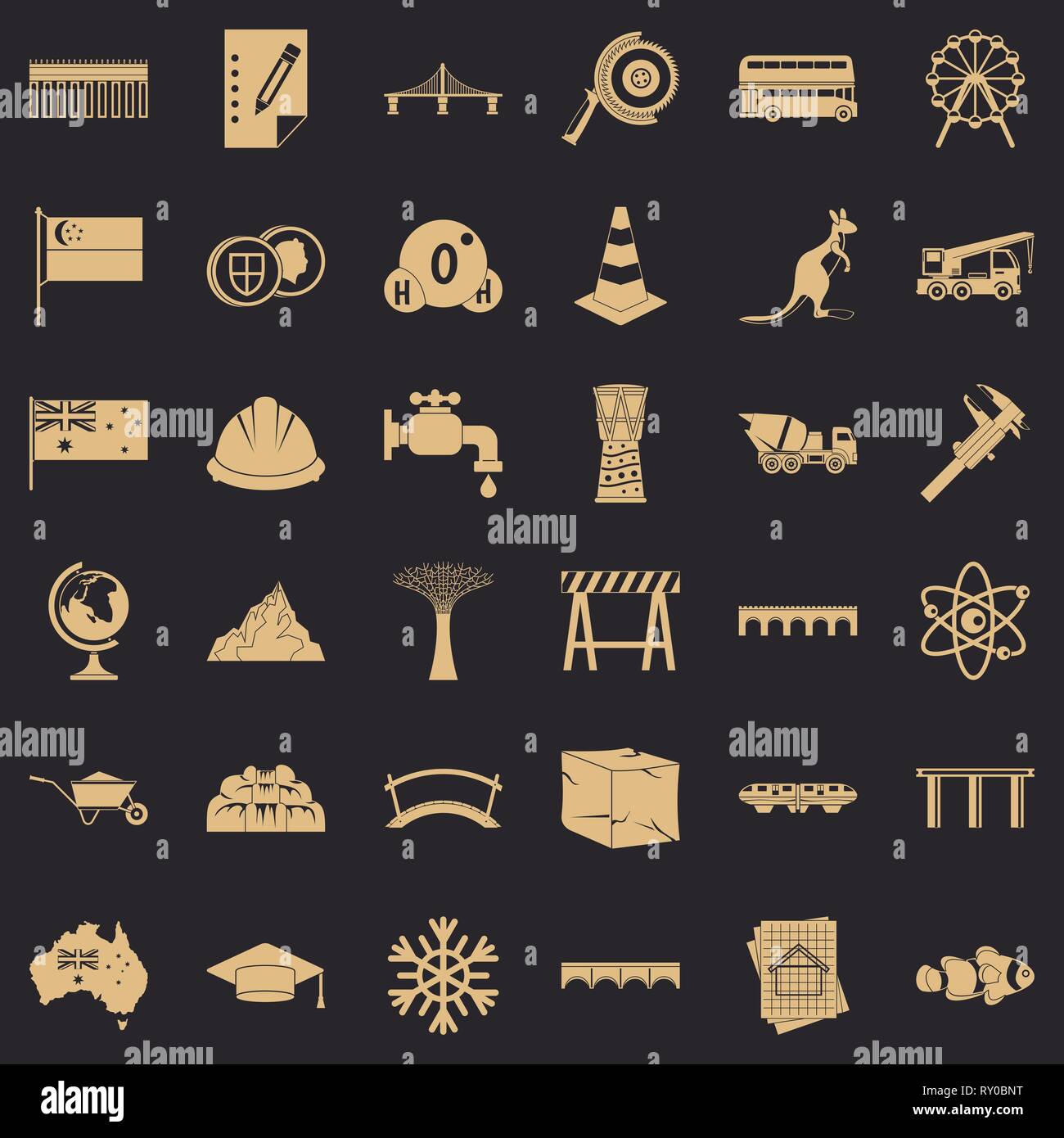 Big bridge icons set, simple style Stock Vector