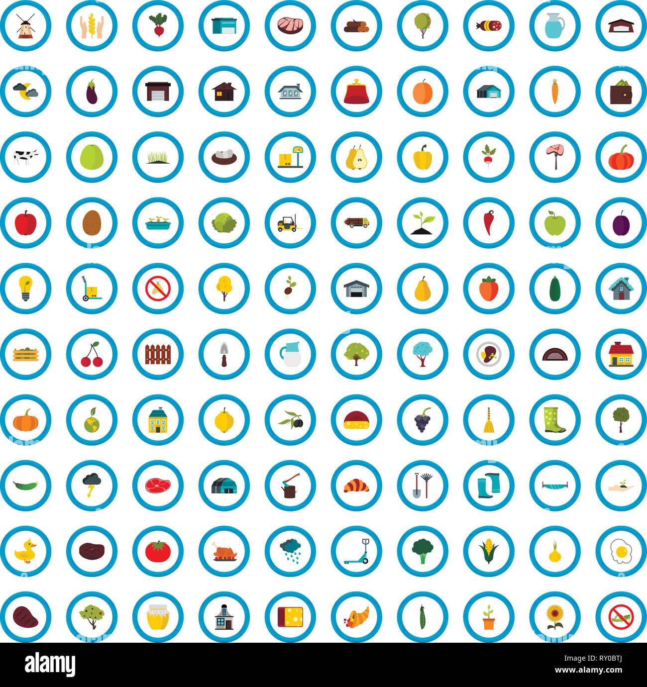 100 farm icons set, flat style Stock Vector Image & Art - Alamy