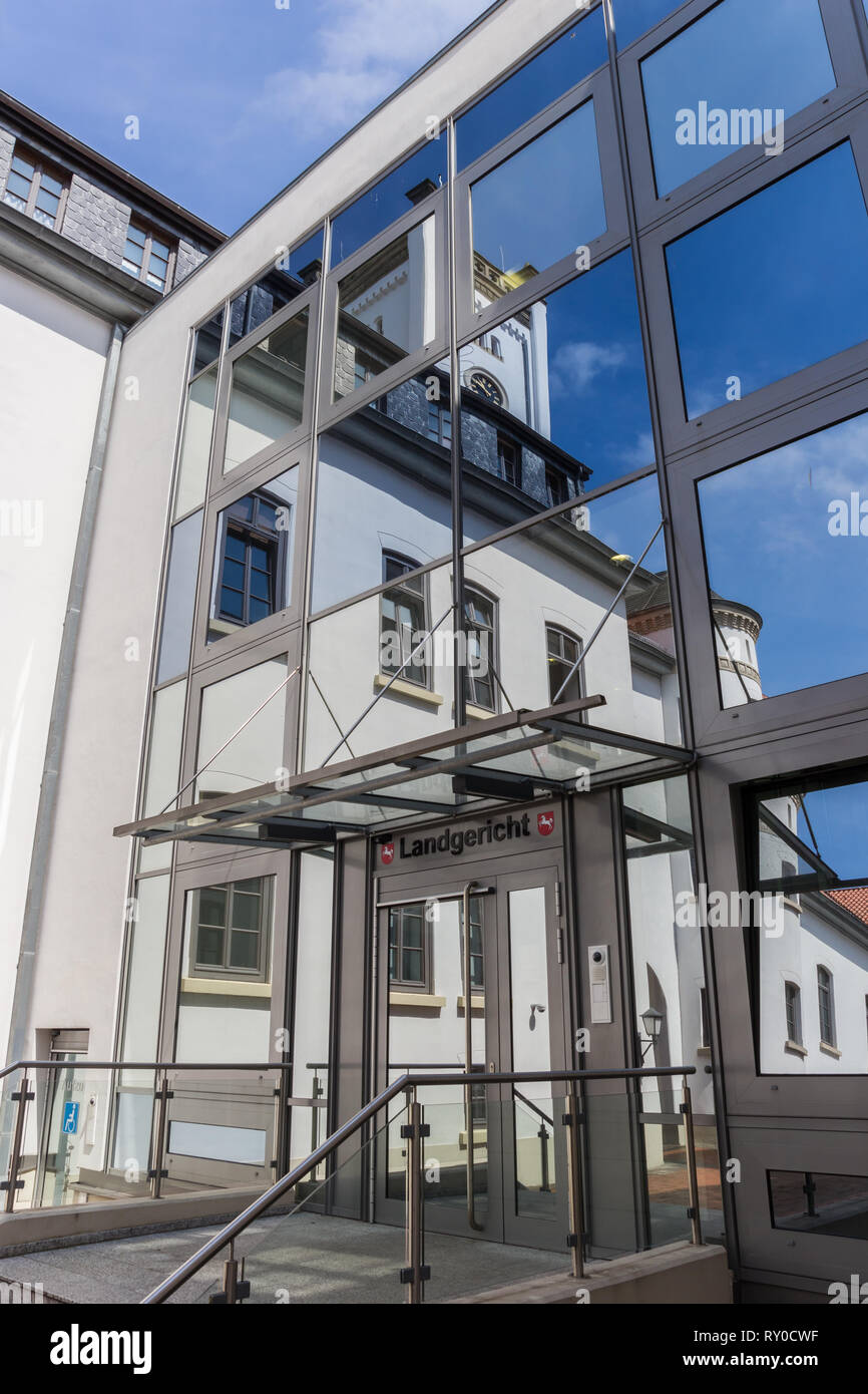 Reflecting windows of the Landgericht building in Aurich, Germany Stock Photo