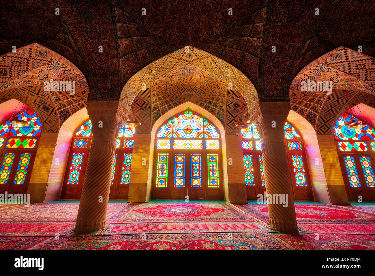 Nasir-ol-molk Mosque in Shiraz Iran taken in January 2019 taken in hdr Stock Photo