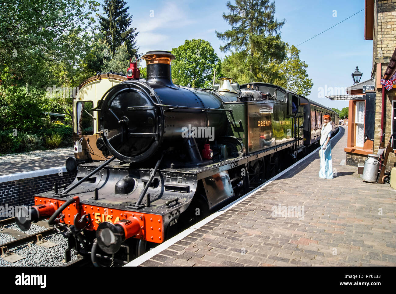Prairie Tank engine 5164 awaiting departure at Arley Station on the Severn Valley Steam Railway Stock Photo