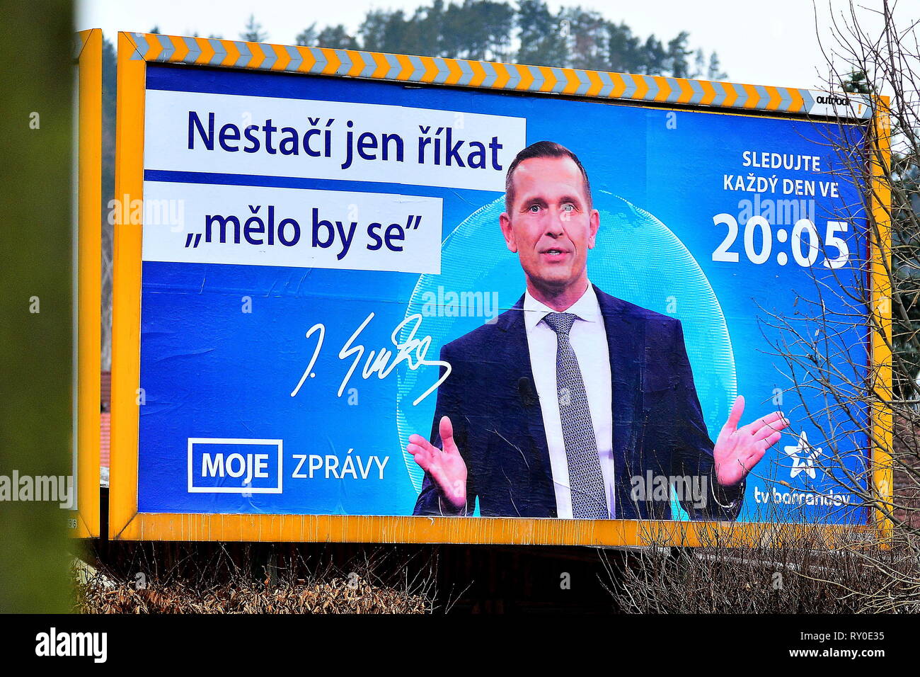 Billboard shows Czech TV Barrandov owner Jaromir Soukup advertising his TV  show "MY NEWS", Letovice, Czech Republic, March 2, 2019. (CTK Photo/Petr Sv  Stock Photo - Alamy