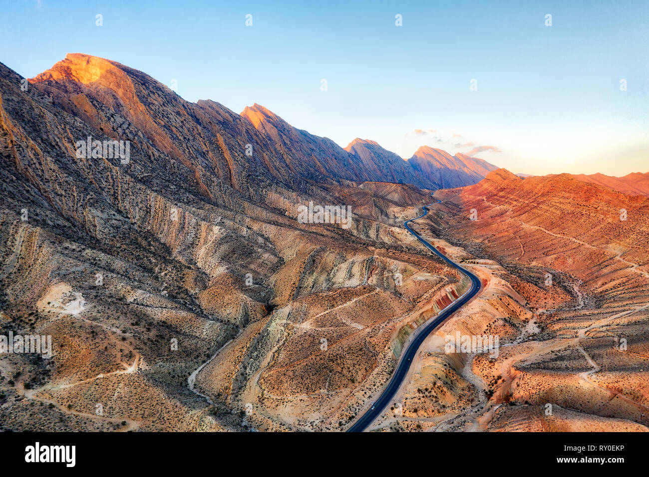 Road through the Zagros Mountains in South Iran taken in January 2019 taken in hdr Stock Photo