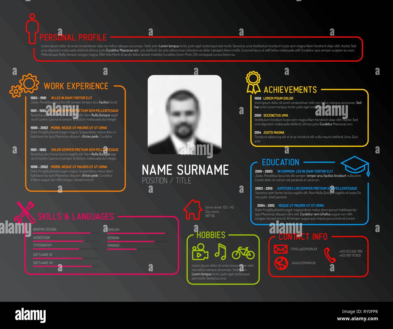 Vector original minimalist cv / resume template - dark creative version ...