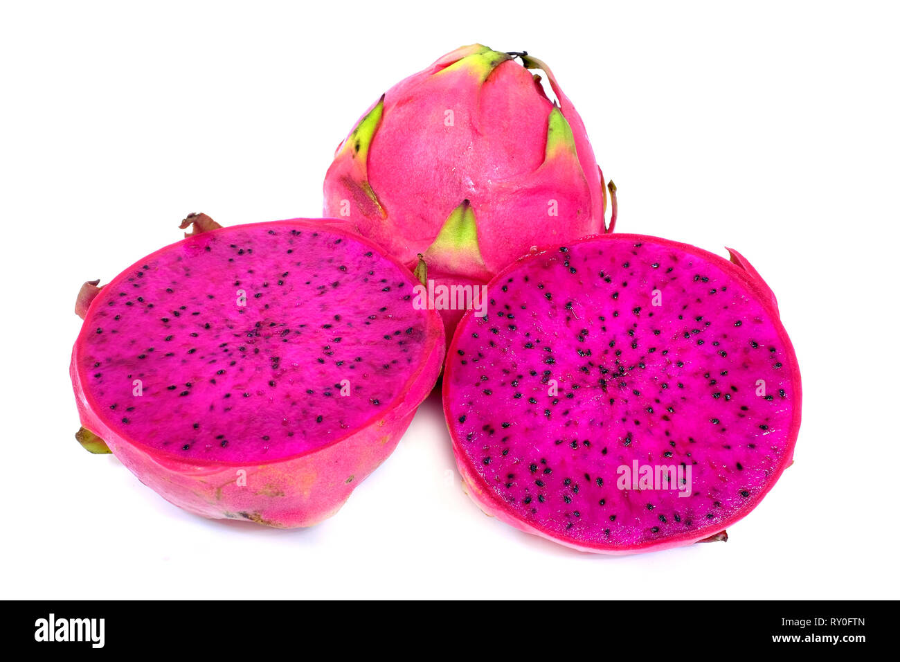 Sliced red pitahaya on a white background Stock Photo