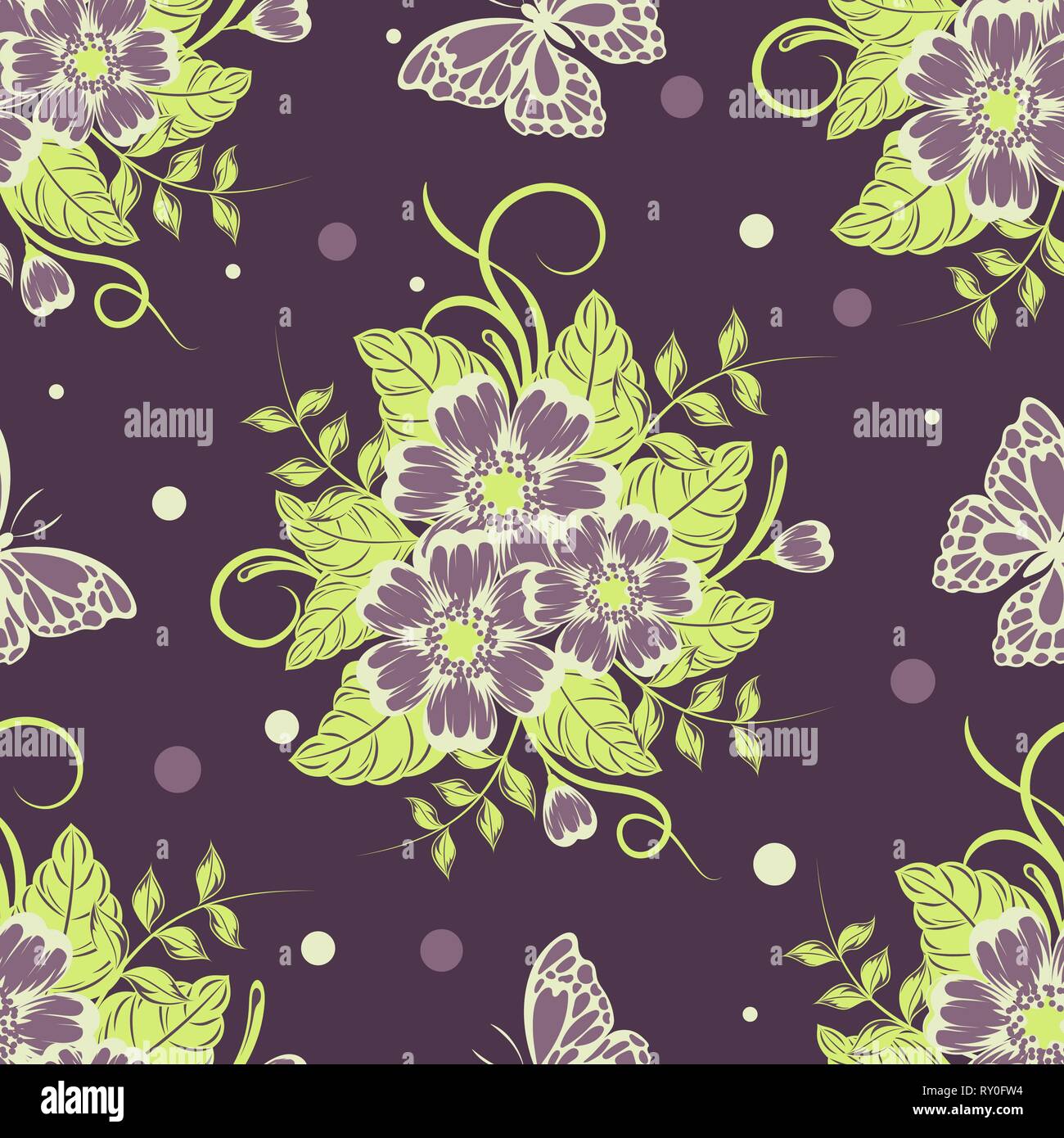 Seamless pattern with beautiful flowers and butterflies. Vector ...