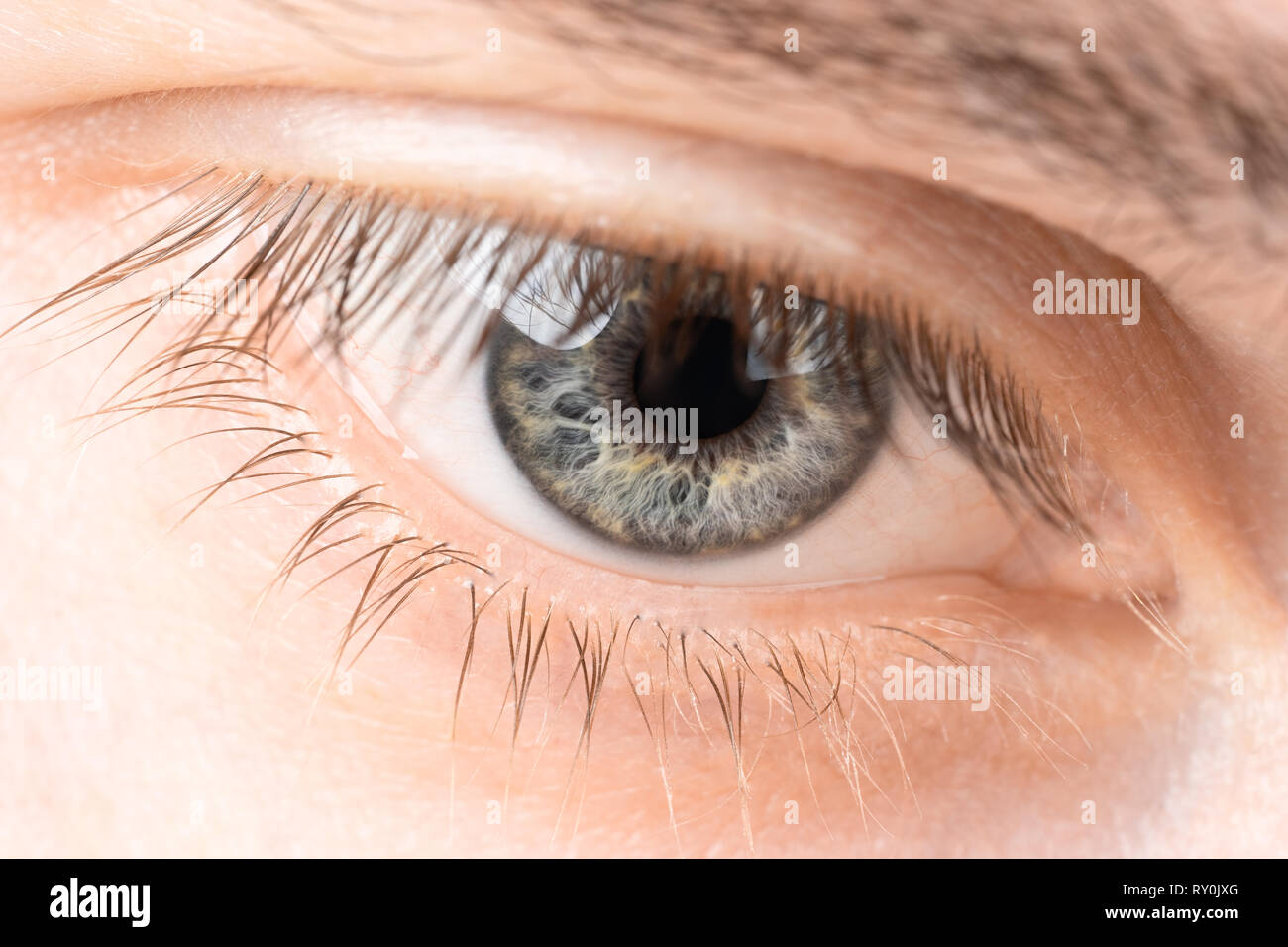 Man's eye open close-up, man Stock Photo