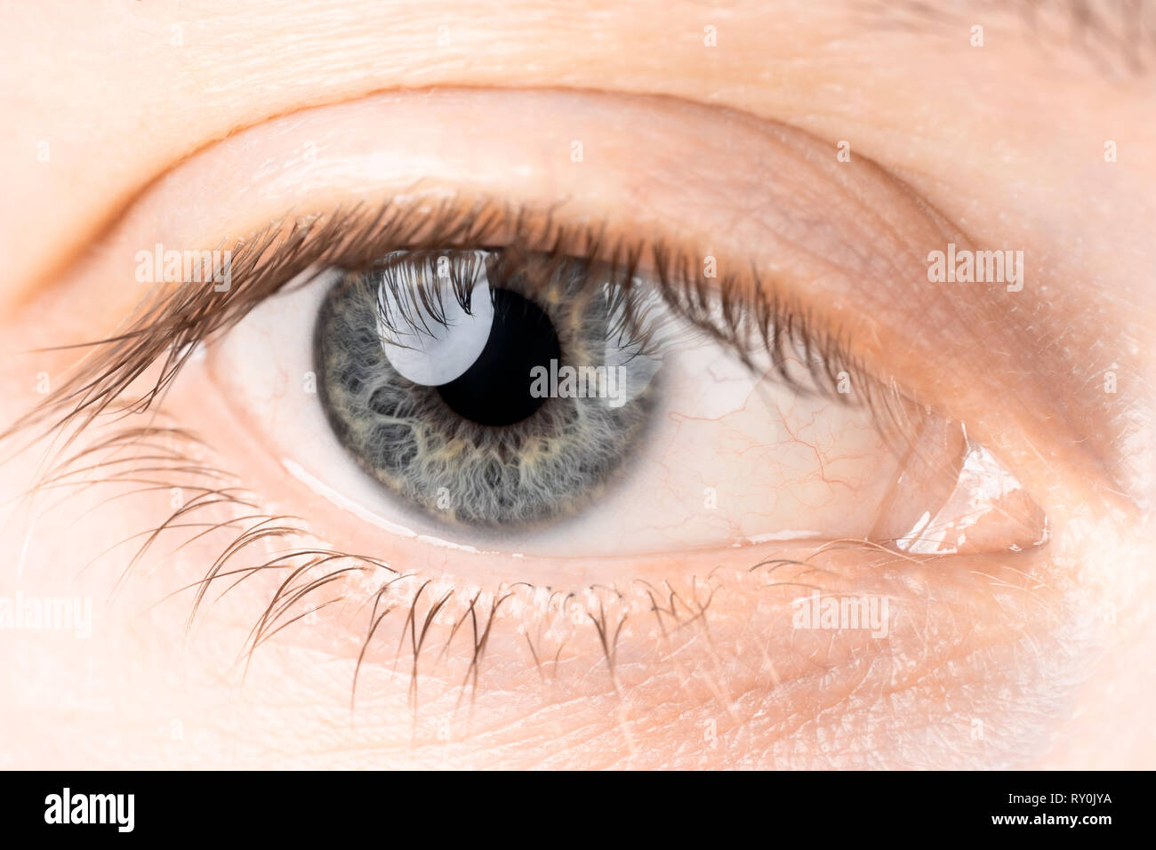 Man's eye open close-up, man Stock Photo