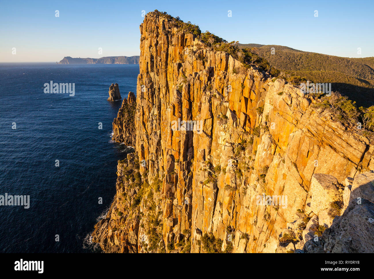 View to Cape Pillar from Cape Huay - Tasman National Park - Tasmania Stock Photo