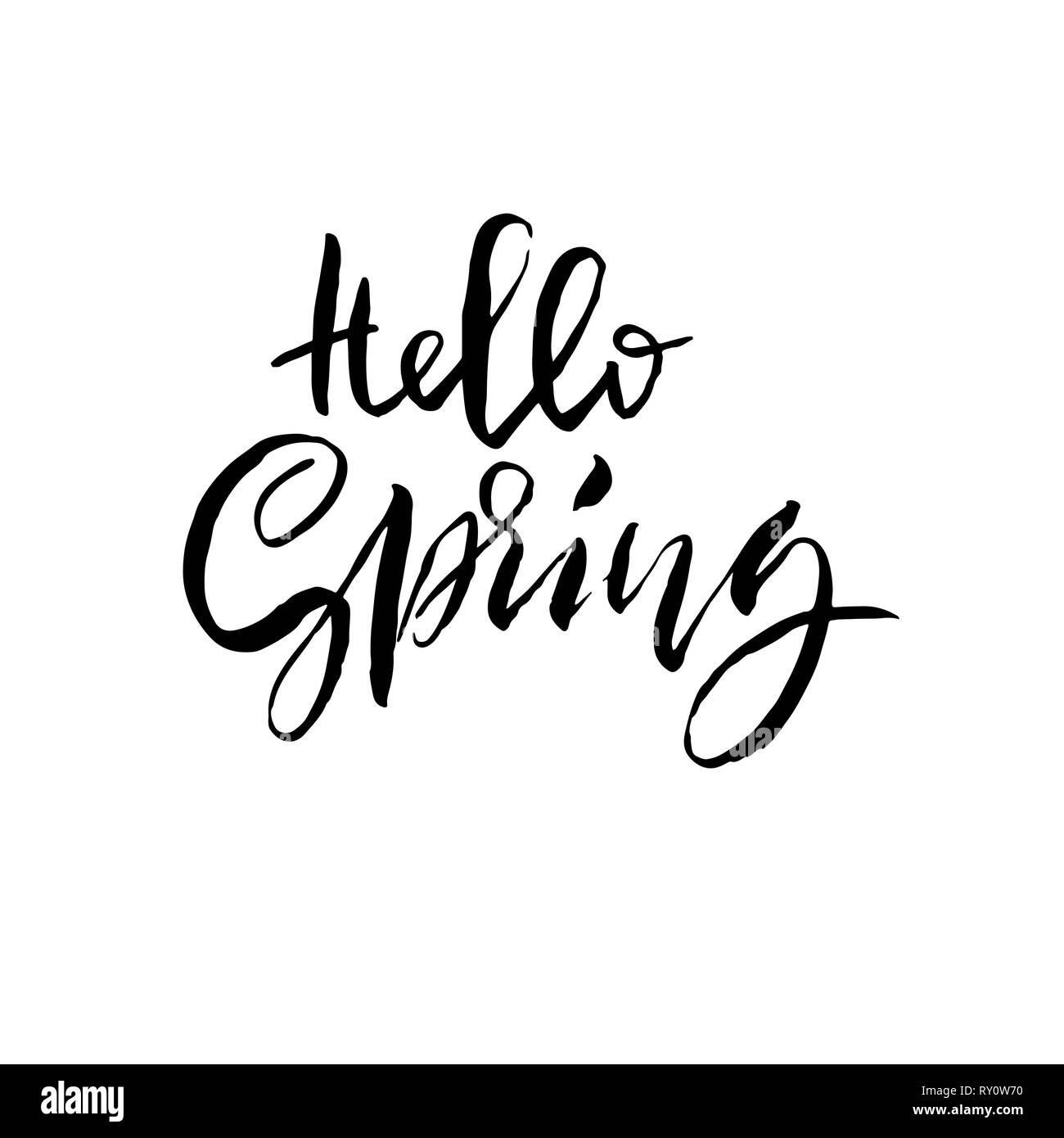 Hello Spring Hand Drawn Calligraphy Banner Dry Brush Pen
