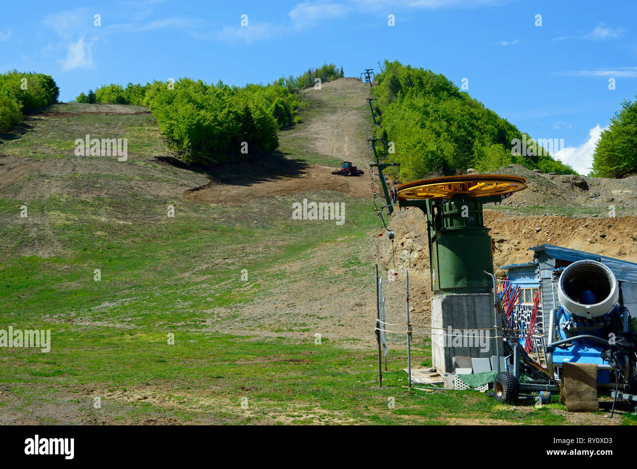 Ski lift and piste, Dardha, ski area, Gramoz mountains, County Korce, Albania, Korça Stock Photo