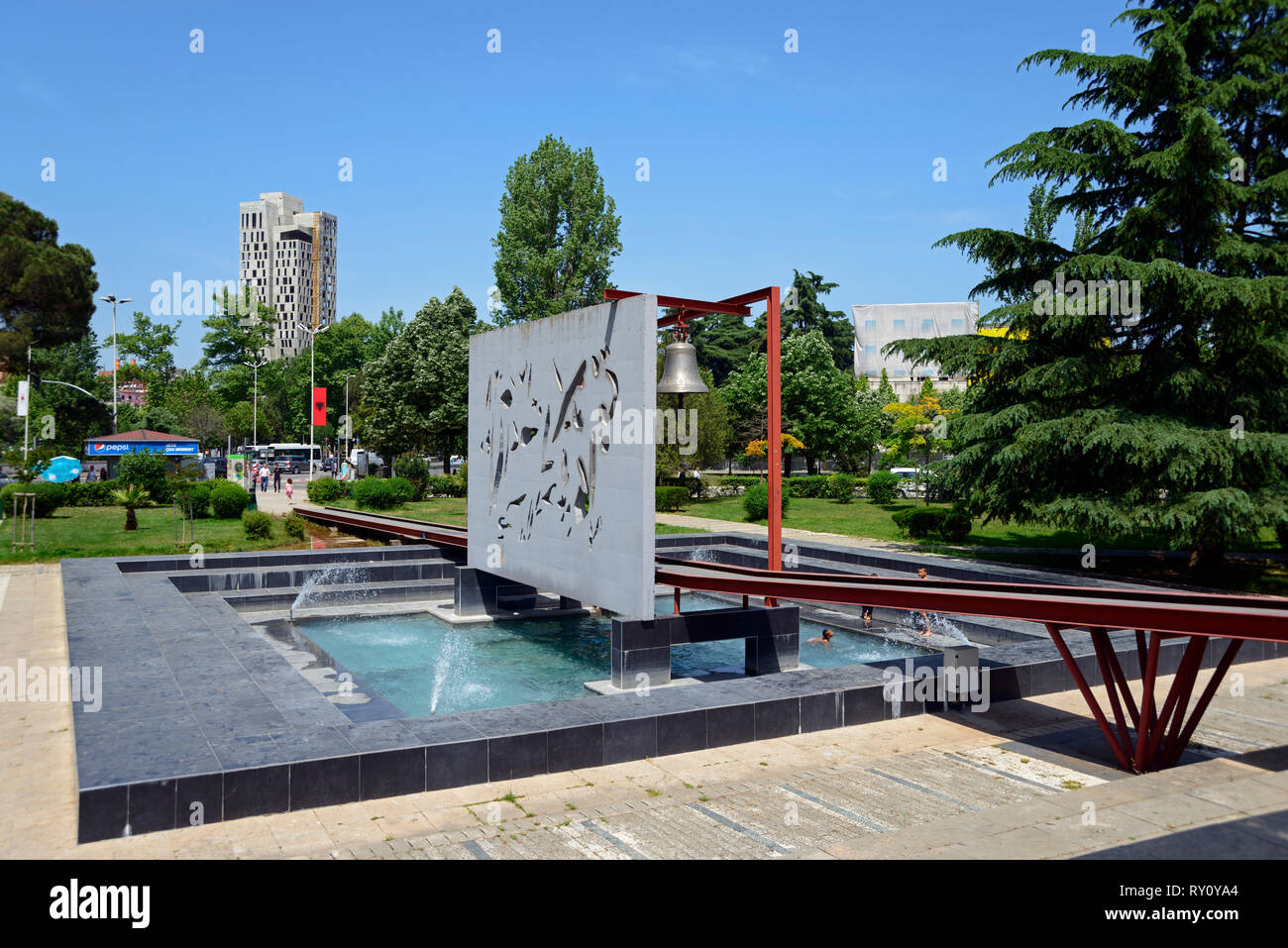 Bell jar near Piramida, the pyramid, former Enver Hoxha Museum, then  Cultural Center, today Top Channel TV channel, Tirana, Albania Stock Photo  - Alamy