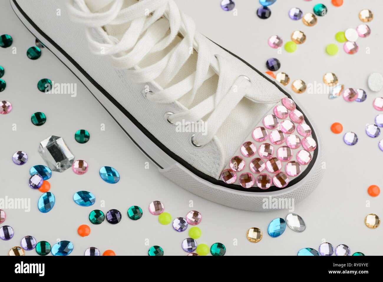 Sneaker toe cup with rhinestones Stock Photo
