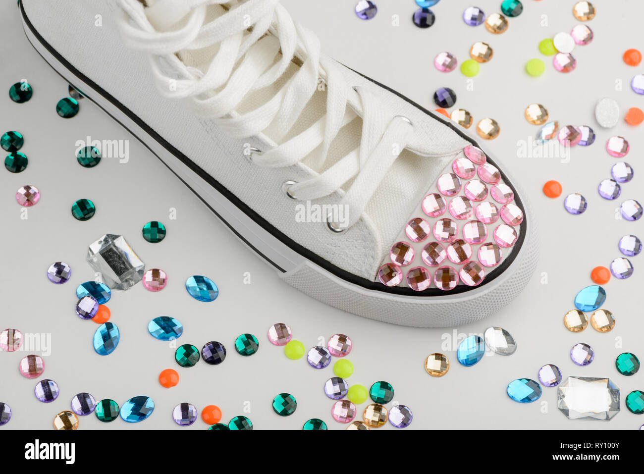 White sneakers with toe cap Stock Photo
