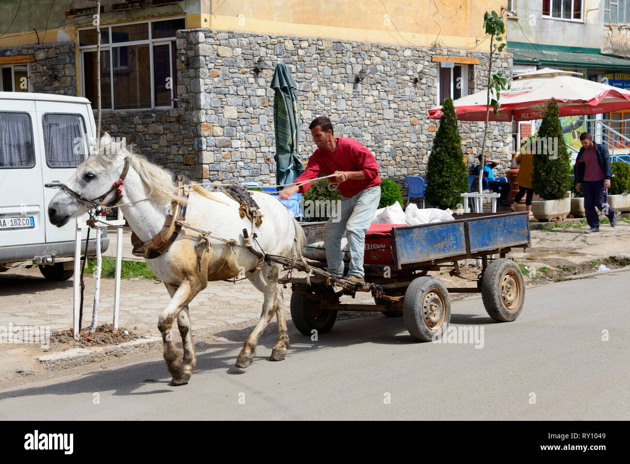 Horse with carriage, Peshkopi, Albania Stock Photo