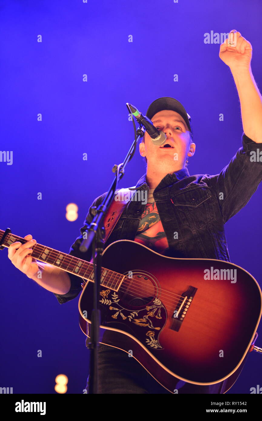 Glasgow, UK. 10th Mar, 2019. Travis Denning performs at the Country To Country Music Festival at the Hydro Arena in Glasgow. Credit: Colin Fisher/Alamy Live News Stock Photo