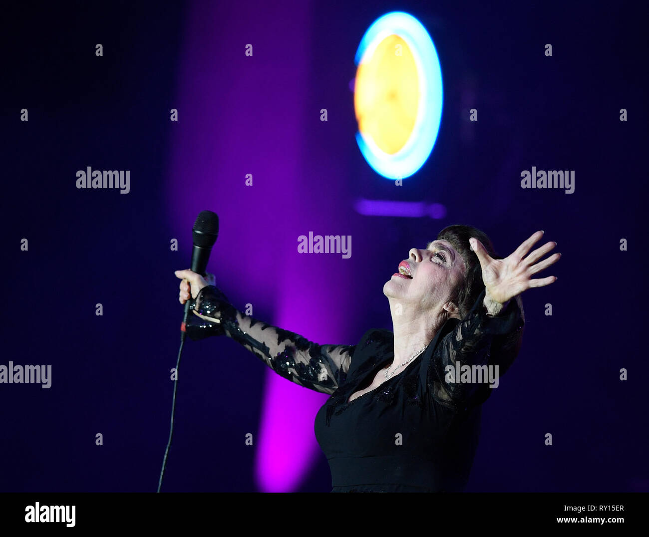 French singer Mireille Mathieu performs in Prague, Czech Republic, March 8, 2019. (CTK Photo/Ondrej Deml) Stock Photo