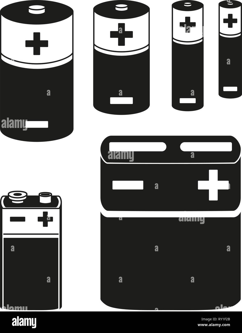 Black and white battery collection Stock Vector