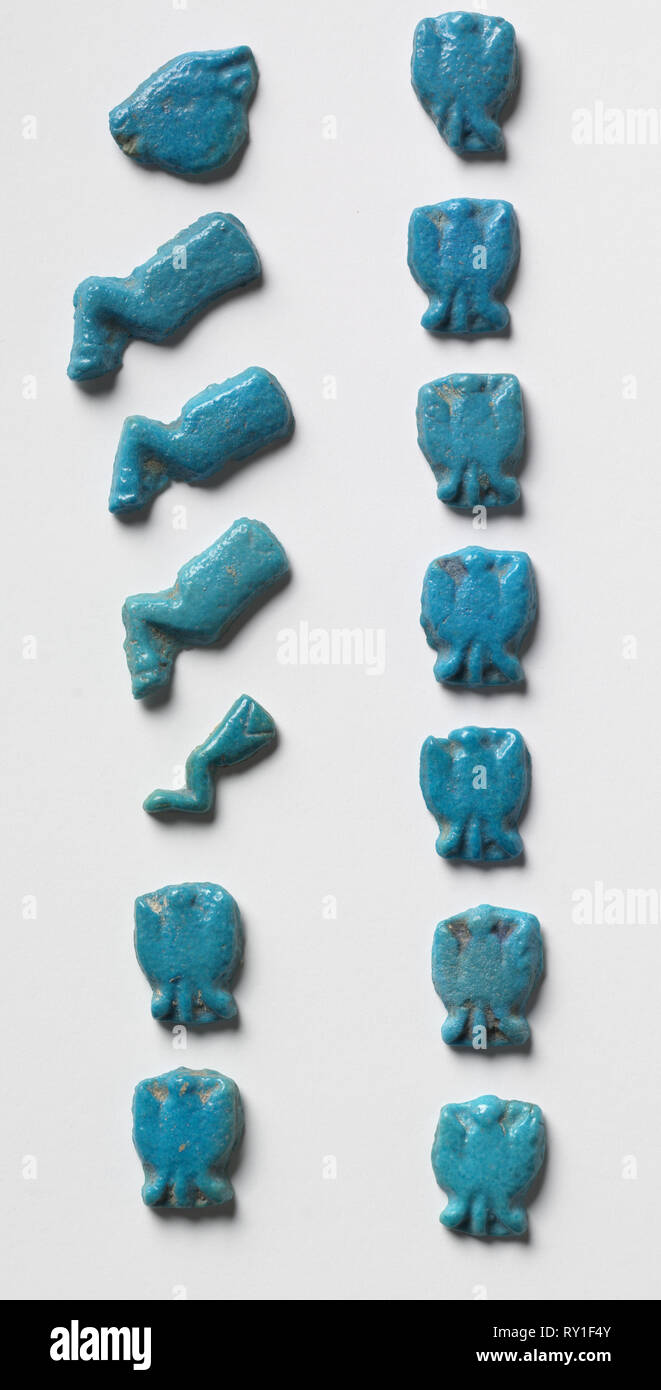 Food Model Amulets , 1295-1069 BC. Egypt, New Kingdom, Dynasties 19-20. Turquoise faience; overall: 3 cm (1 3/16 in Stock Photo