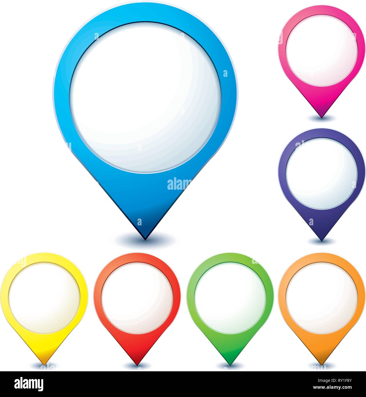 Set of colorful map pionter icons for any needs with little shadows on white, vector illustration Stock Vector