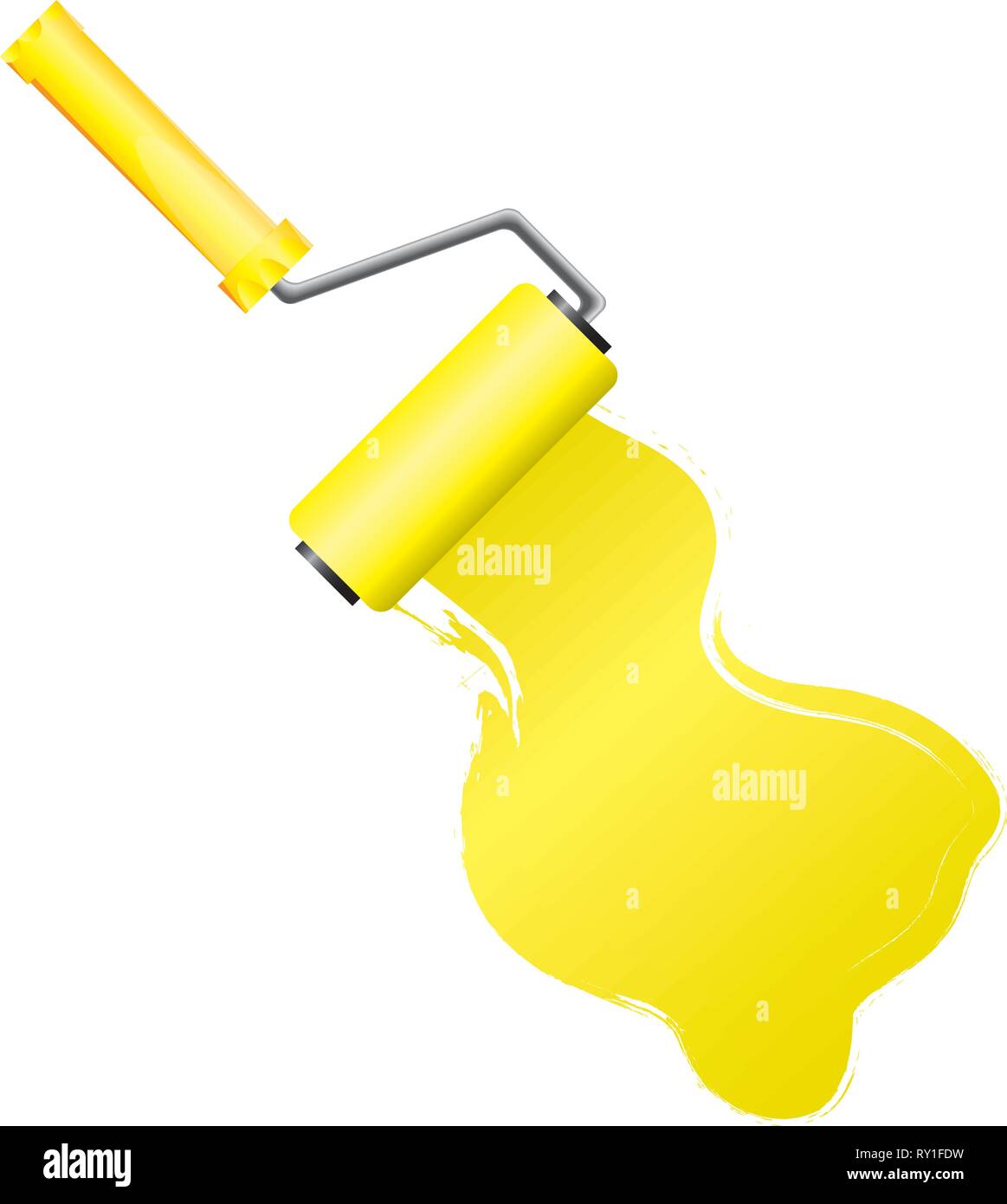 Yellow paint roller brush with yellow paint , vector illustration Stock