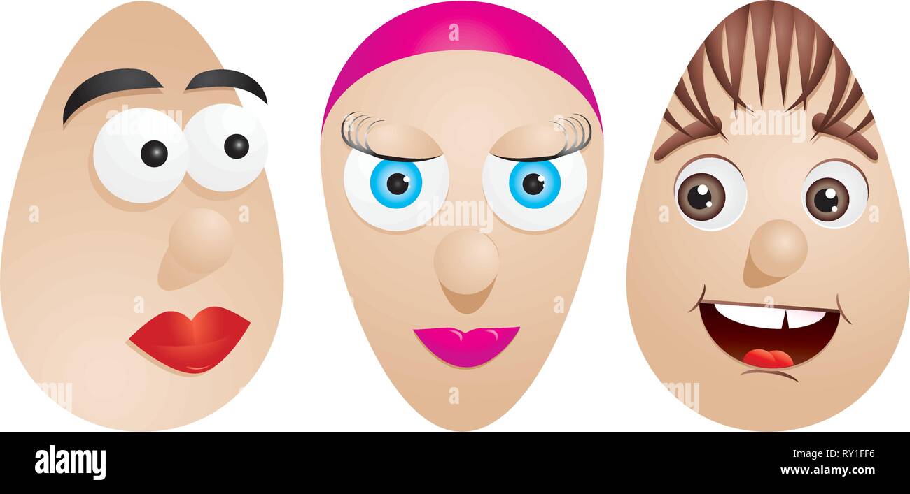 Eggs with faces, part 2, vector illustration Stock Vector