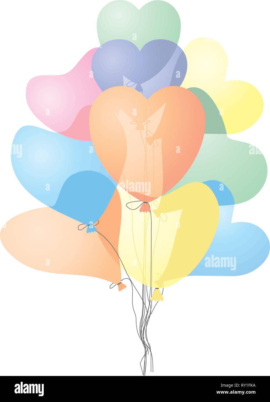 Colored heart shaped balloons, vector illustration, no transparency Stock Vector