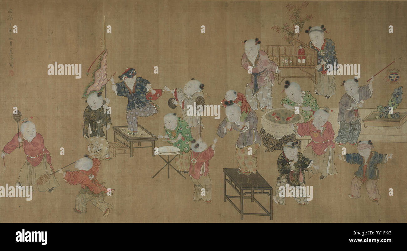 Children at Play, 1508. Xia Kui (Chinese, active c. 1405-1445). Hanging scroll, ink and color on silk; overall: 211.5 x 126.8 cm (83 1/4 x 49 15/16 in.); painting only: 62.5 x 113.7 cm (24 5/8 x 44 3/4 in Stock Photo
