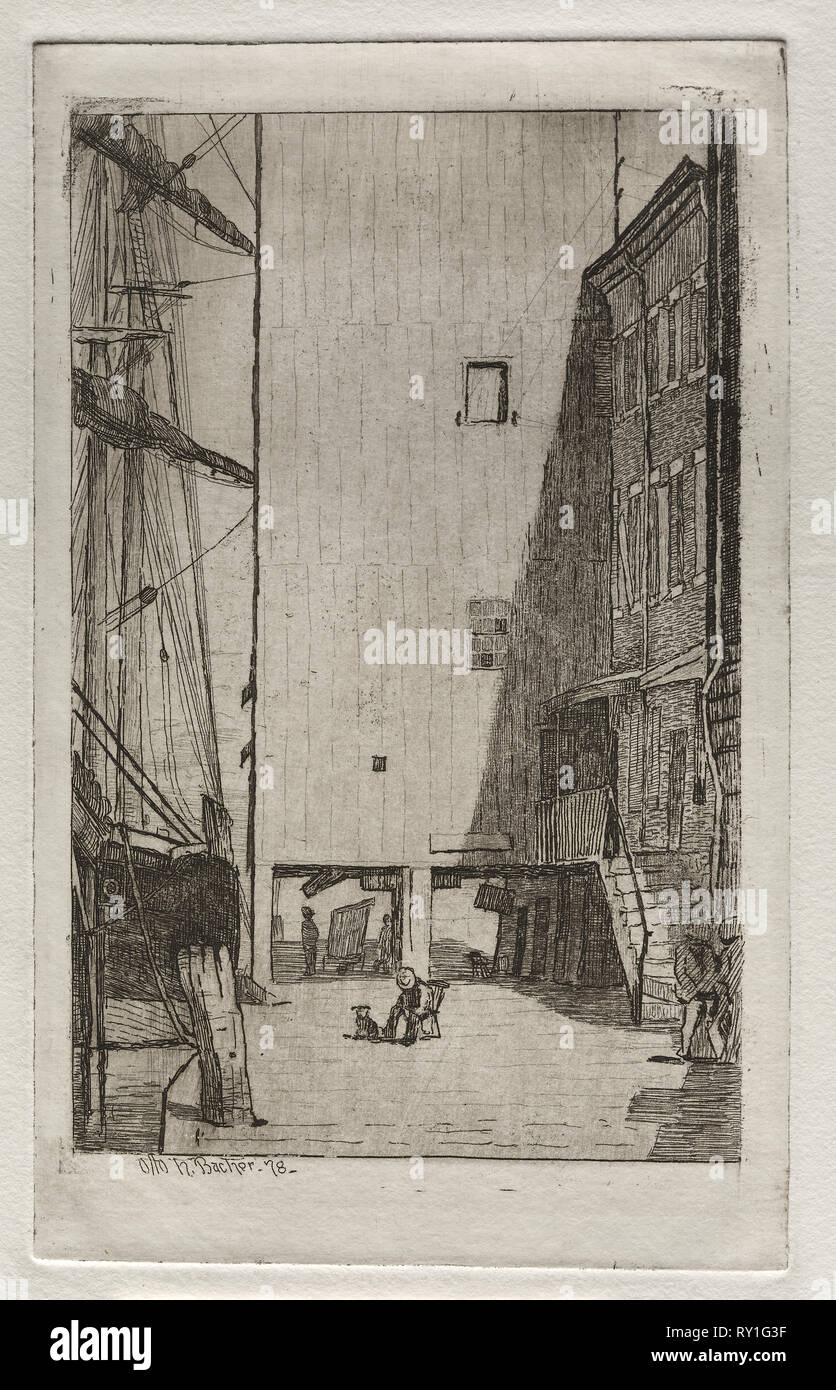 Ship and Elevator, 1878. Otto H. Bacher (American, 1856-1909). Etching Stock Photo